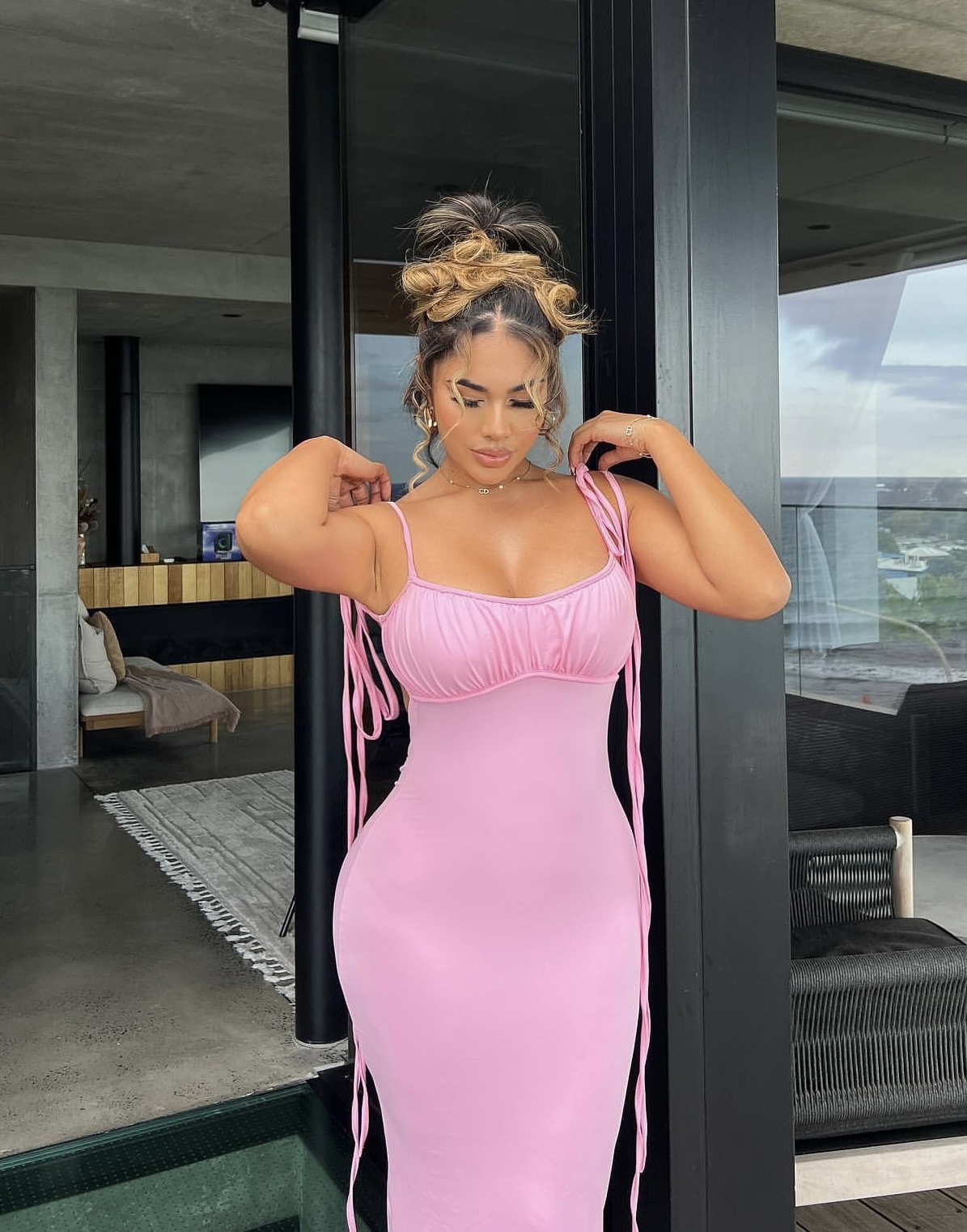 Backless Ruched V Bodycon Spaghetti Strap Maxi Dress