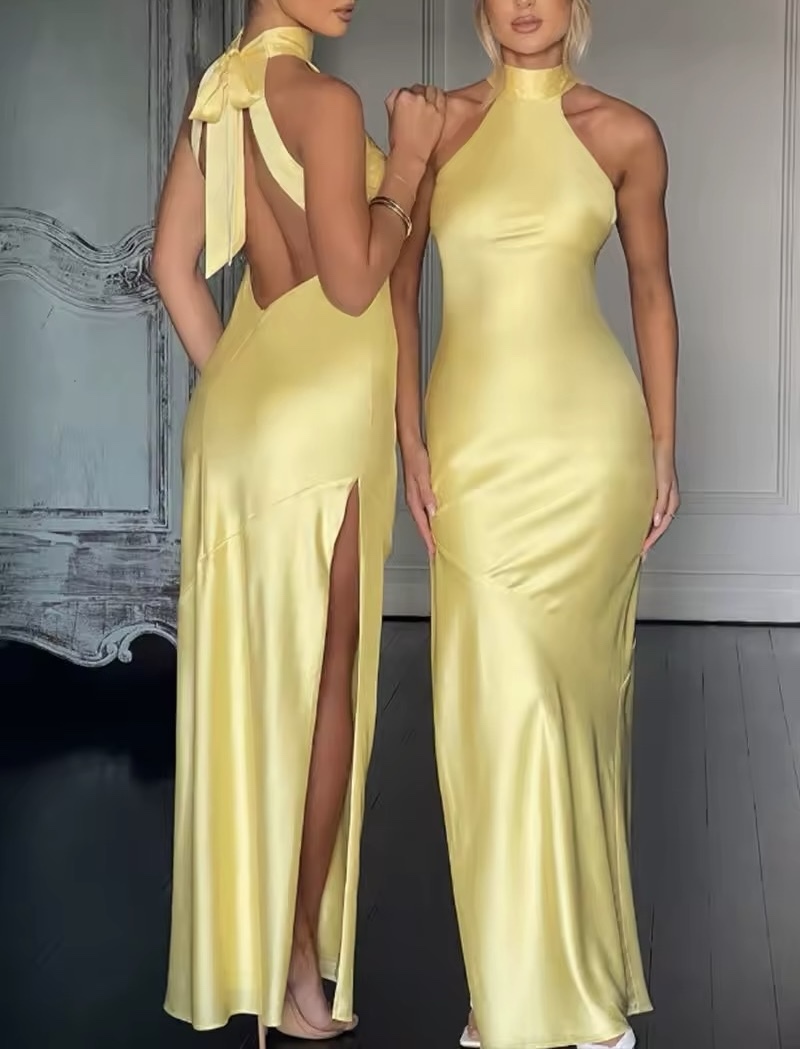 Yellow Sleeveless Long Occasions Backless Maxi Dress