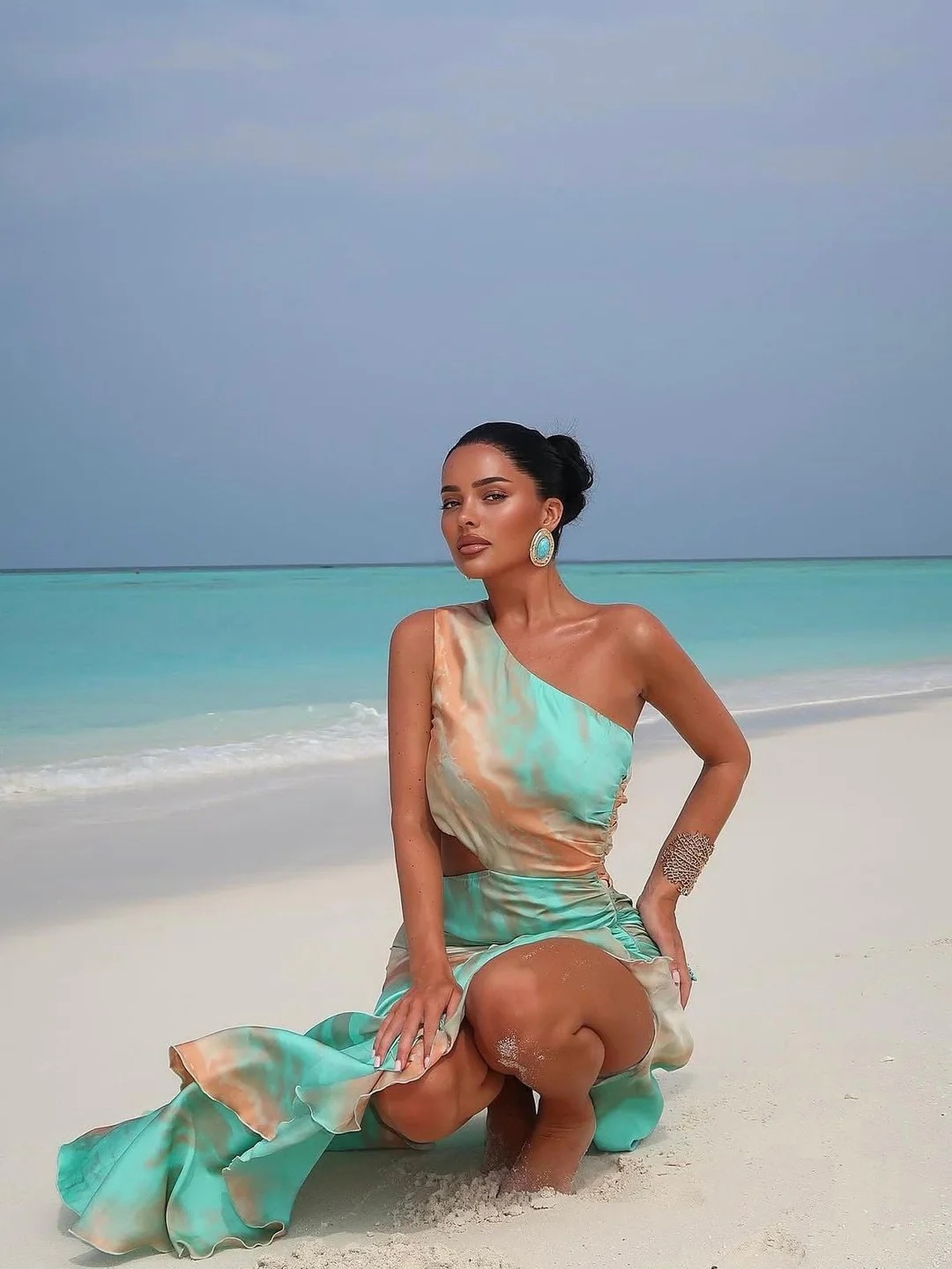 Blue One Shoulder Split Summer Maxi Dress
