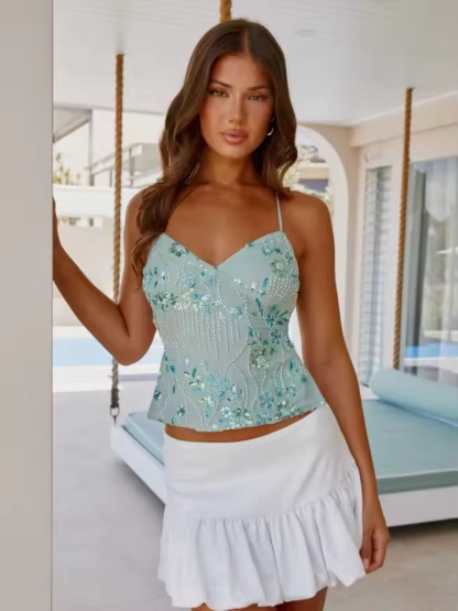 White Bubble Hem High Waist Mini Skirt