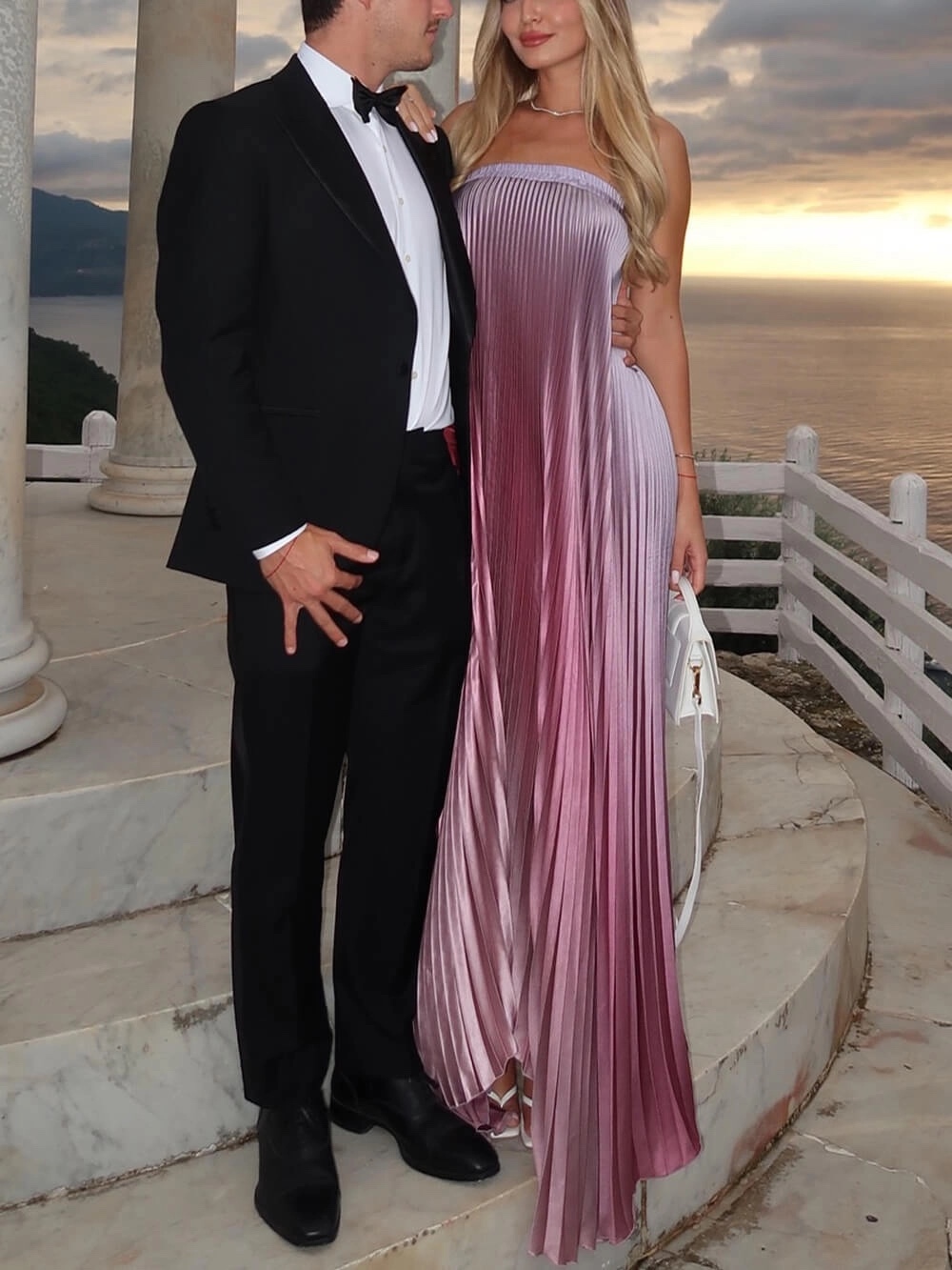 Strapless Pink Gradient Vacation Maxi Dress