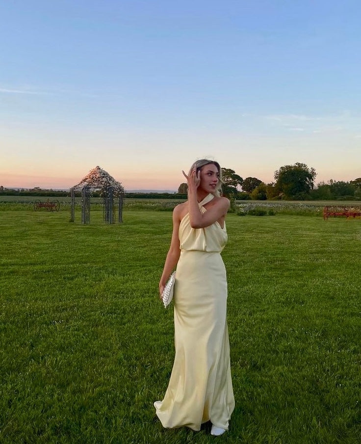Yellow Halter Neck Maxi Spring Summer Draping Dress