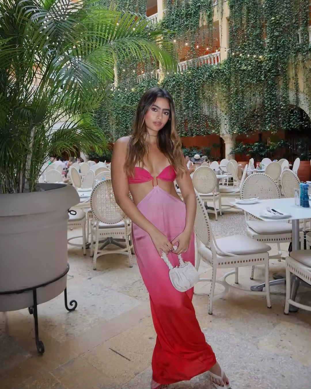 Strapless Pink Gradient Cut Out Summer Vacation Maxi Dress