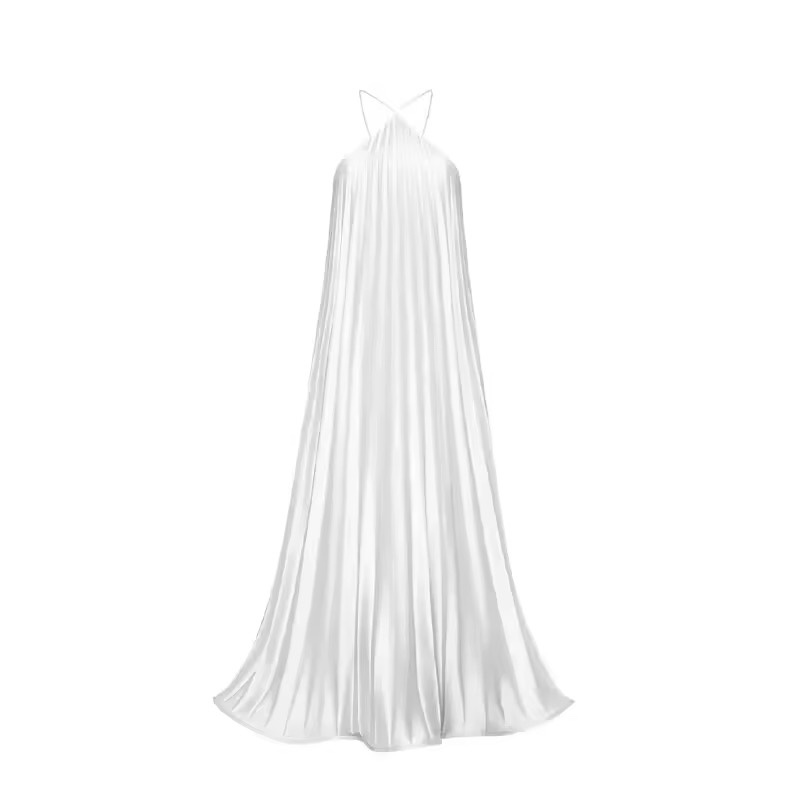 Pleated Halter A Line Summer Vacation Maxi Dress