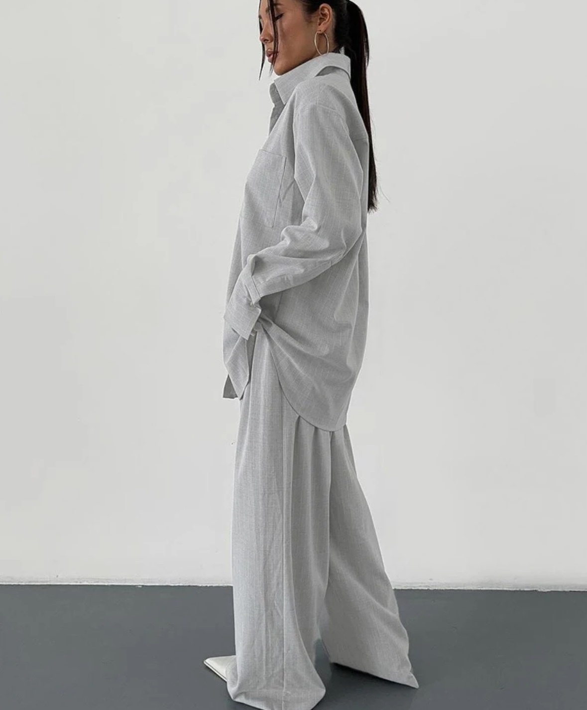 Long Sleeve Blouse With High Waist Wide Pants Set