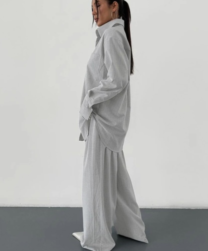 Long Sleeve Blouse With High Waist Wide Pants Set