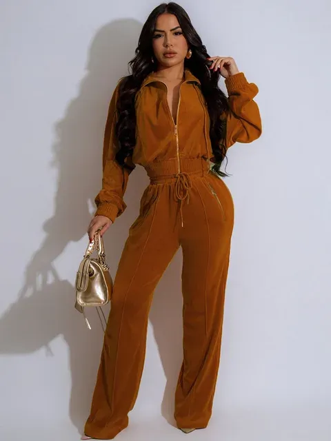 Casual Tracksuits Zipper Long Sleeve Jacket Top and Sweatspants Tracksuit Set