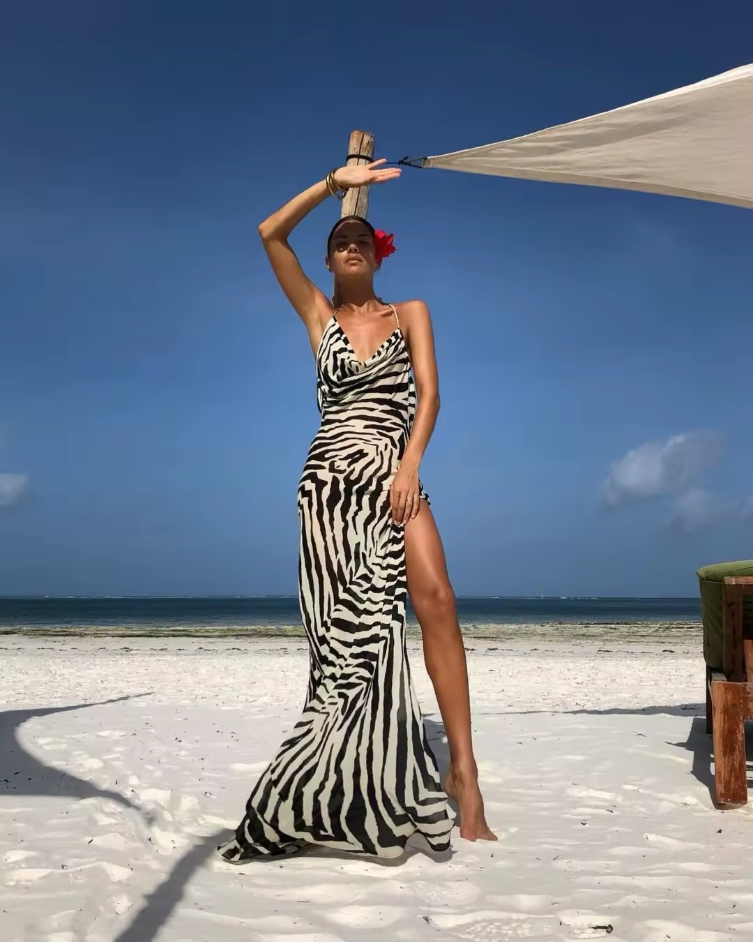 Zebra Print Sleeveless Summer Vacation Maxi Dress