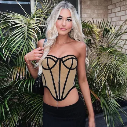 Corset Style Contrast Color Crop Top