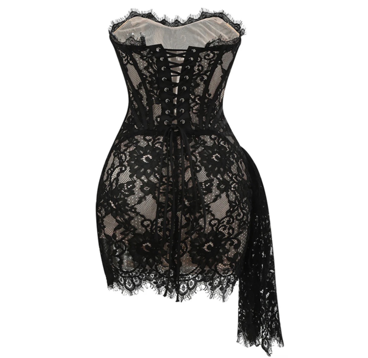 Lace Corset Detail Draped Mini Dress