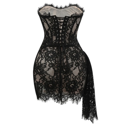 Lace Corset Detail Draped Mini Dress