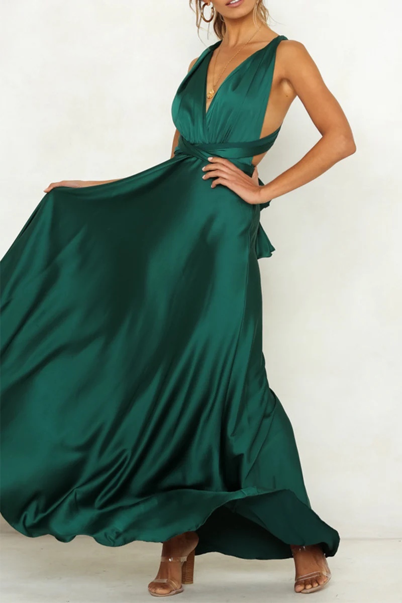 Silk Satin Sleeveless V Neck Occasion Maxi Dress