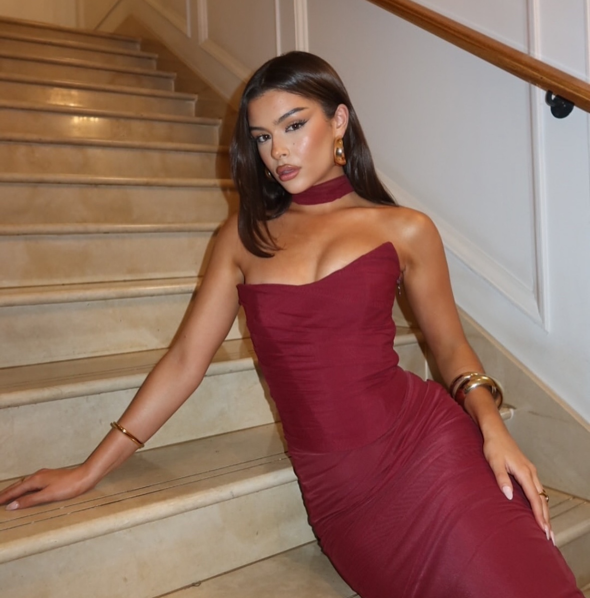 Burgundy Strapless Bodycon Long Elegant Maxi Dress