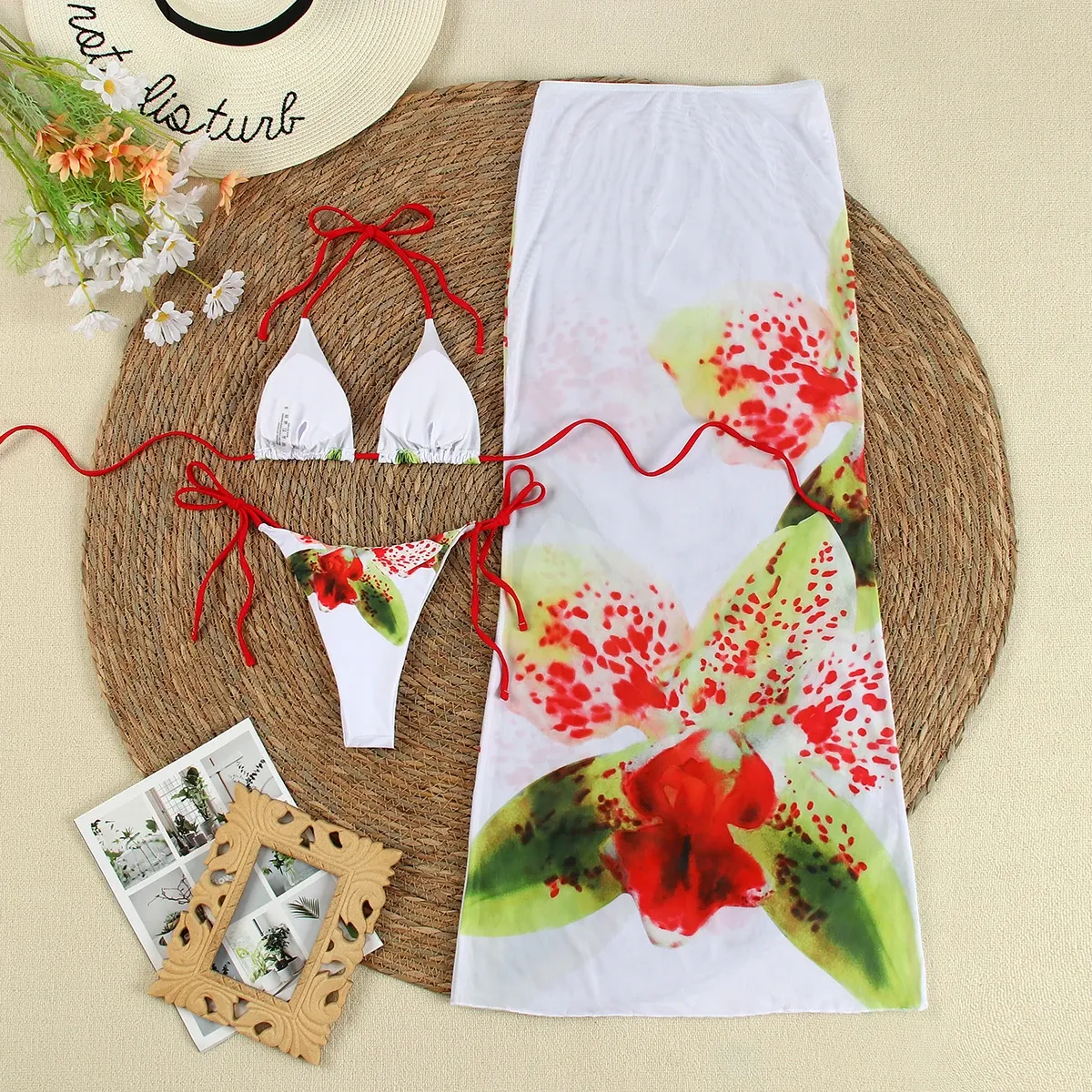 Floral Print 3 Piece Micro Bikini Set