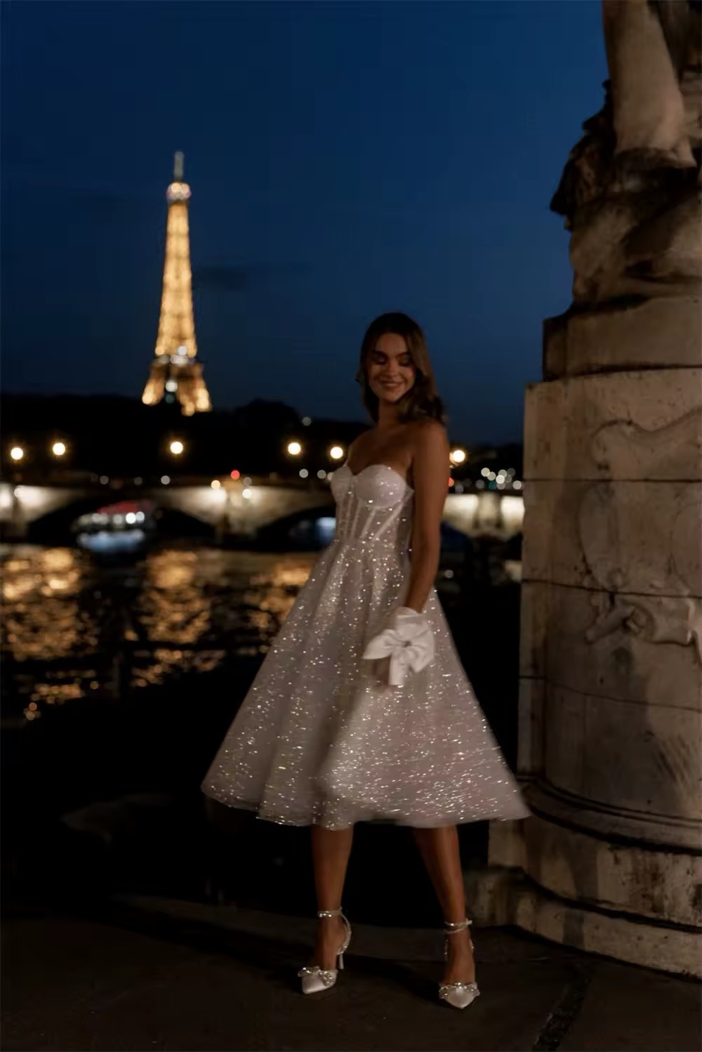 Strapless Corset Style Glitter Sparkly Midi Prom Dress