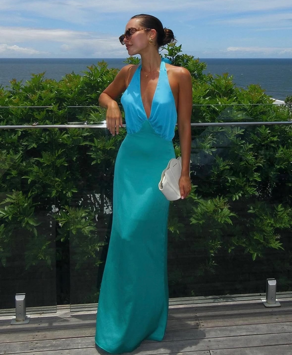 Blue Green Backless Sleeveless Summer Halter Maxi Dress