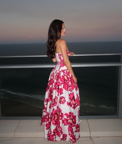 Strapless Printed Pattern Occasion Gown Maxi Dress