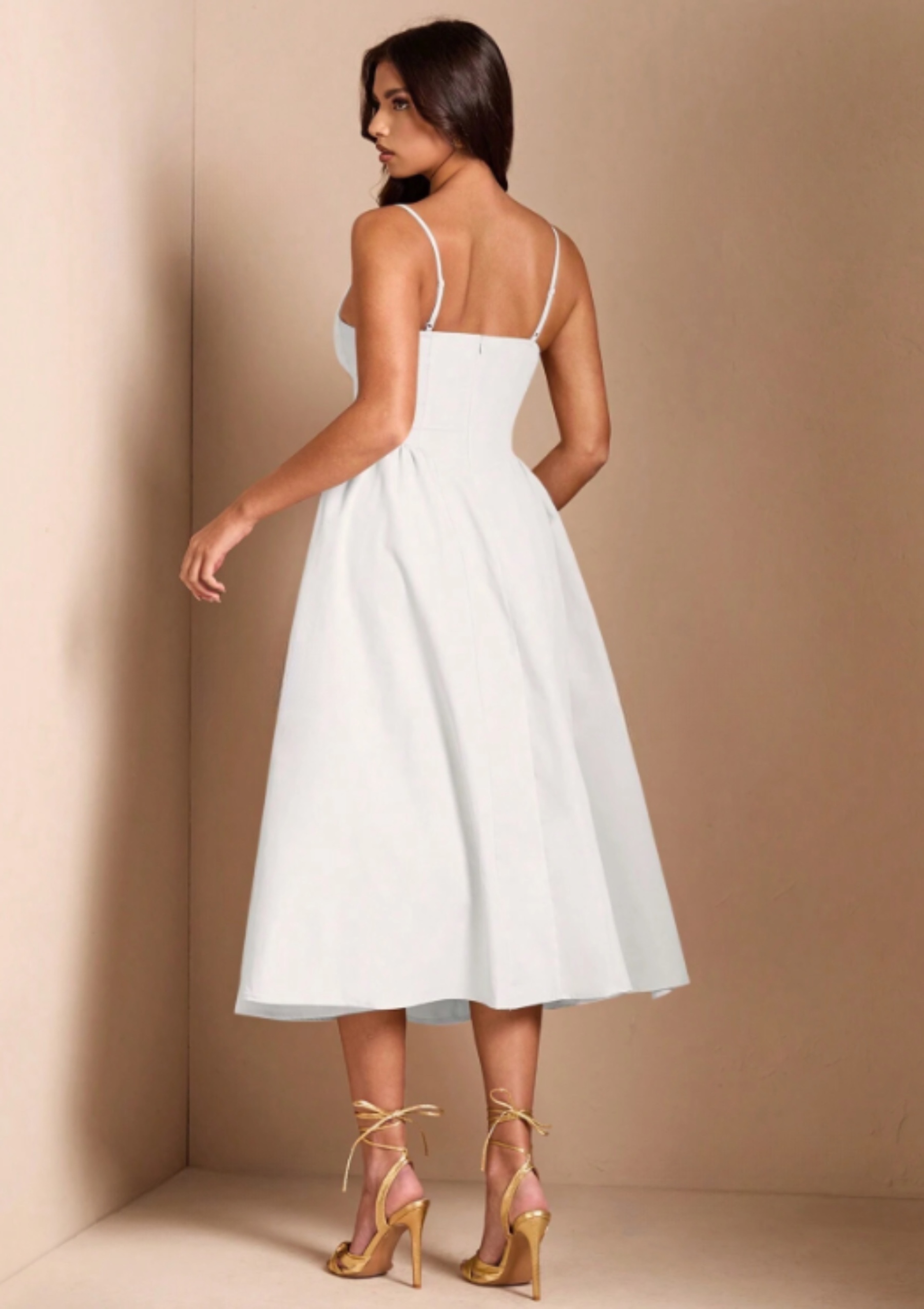 Spaghetti Strap Sleeveless A-Line Midi Dress