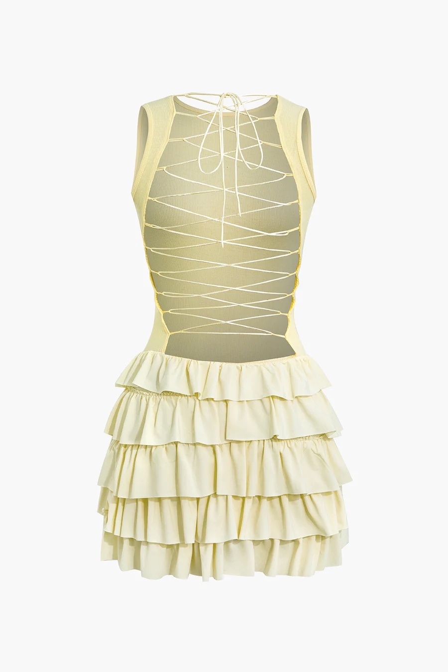 Criss Cross Backless Ruffle Sleeveless Mini Dress