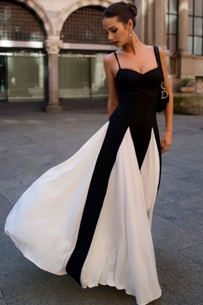 Two Tone Contrast Elegant Sleeveless Maxi Dress