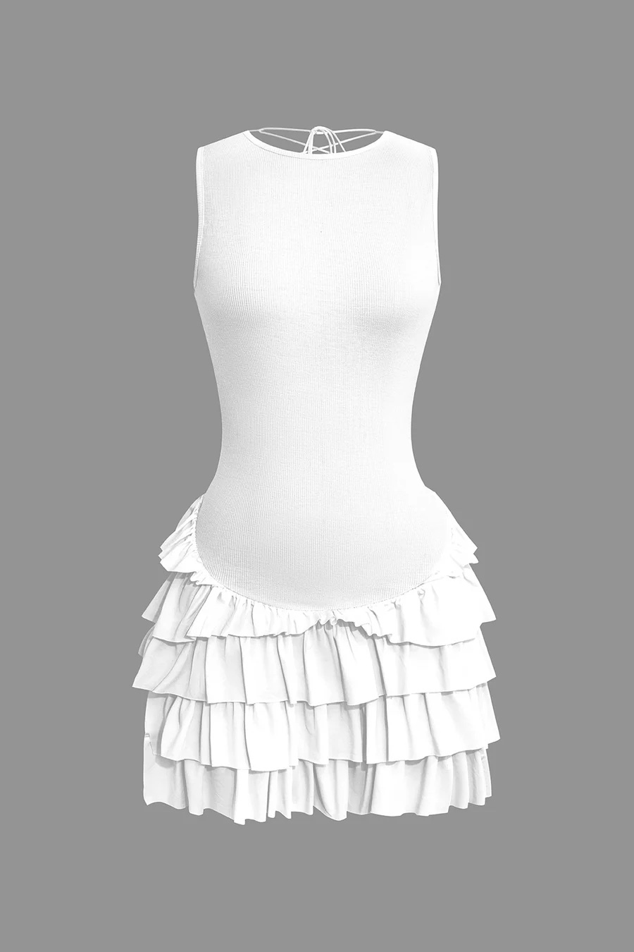 Criss Cross Backless Ruffle Sleeveless Mini Dress