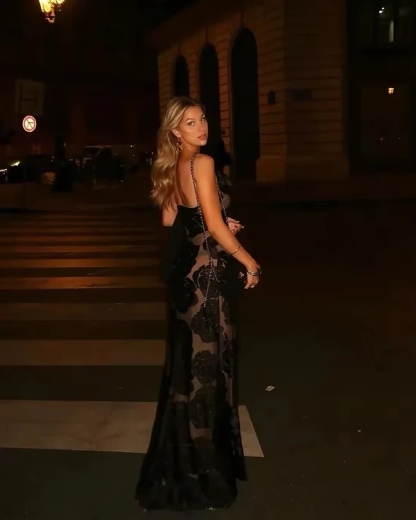 Black Floral Detail Formal Maxi Dress