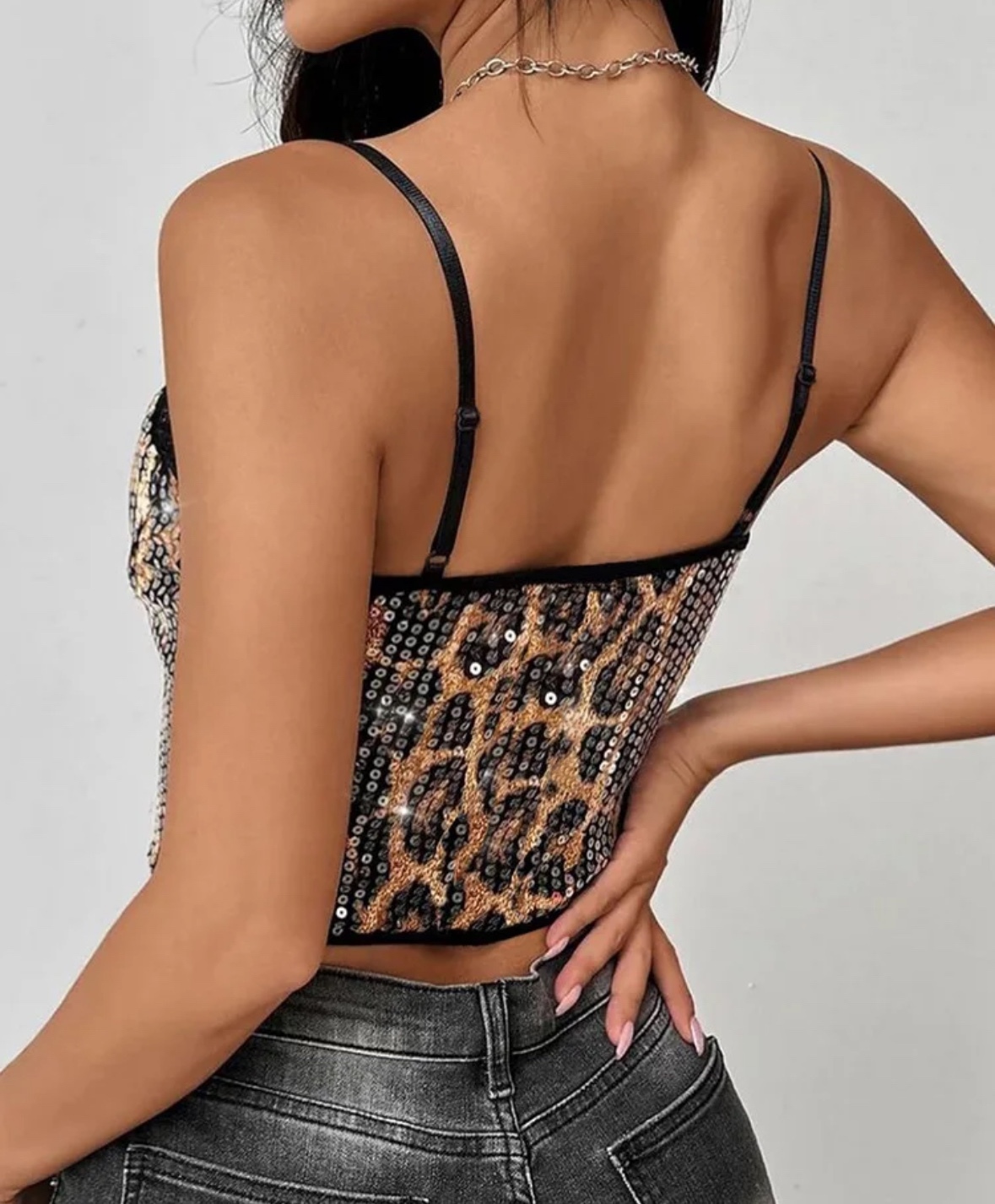 Leopard Print Camisole Sequin Crop Top