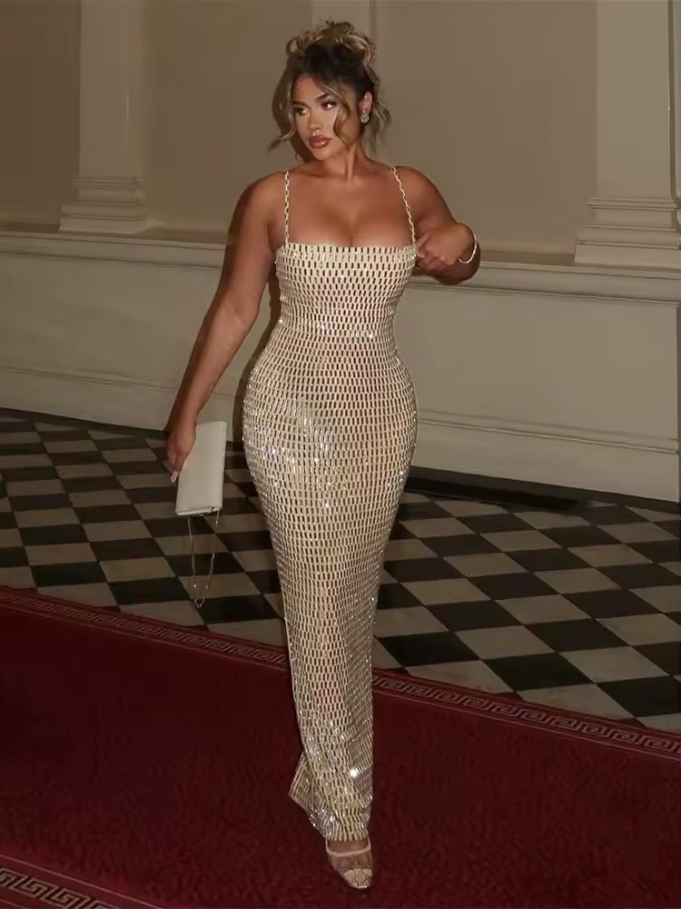 Sequin Glitter Bodycon Party Maxi Dress