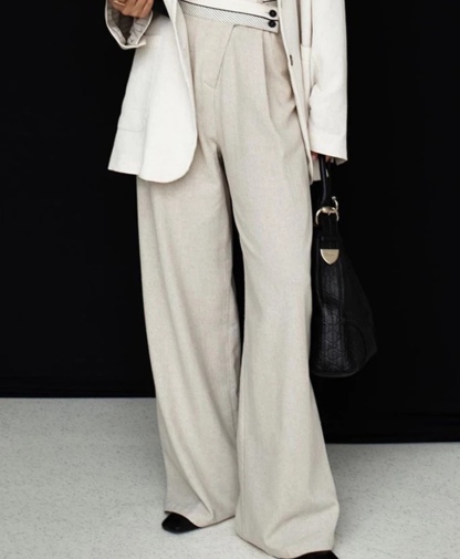 Button Blazer & High Waist Wide Trousers Set