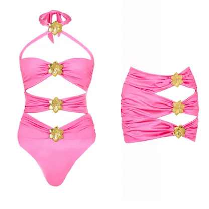 Gold Detail Cut Out Bikini & Cover Up Set