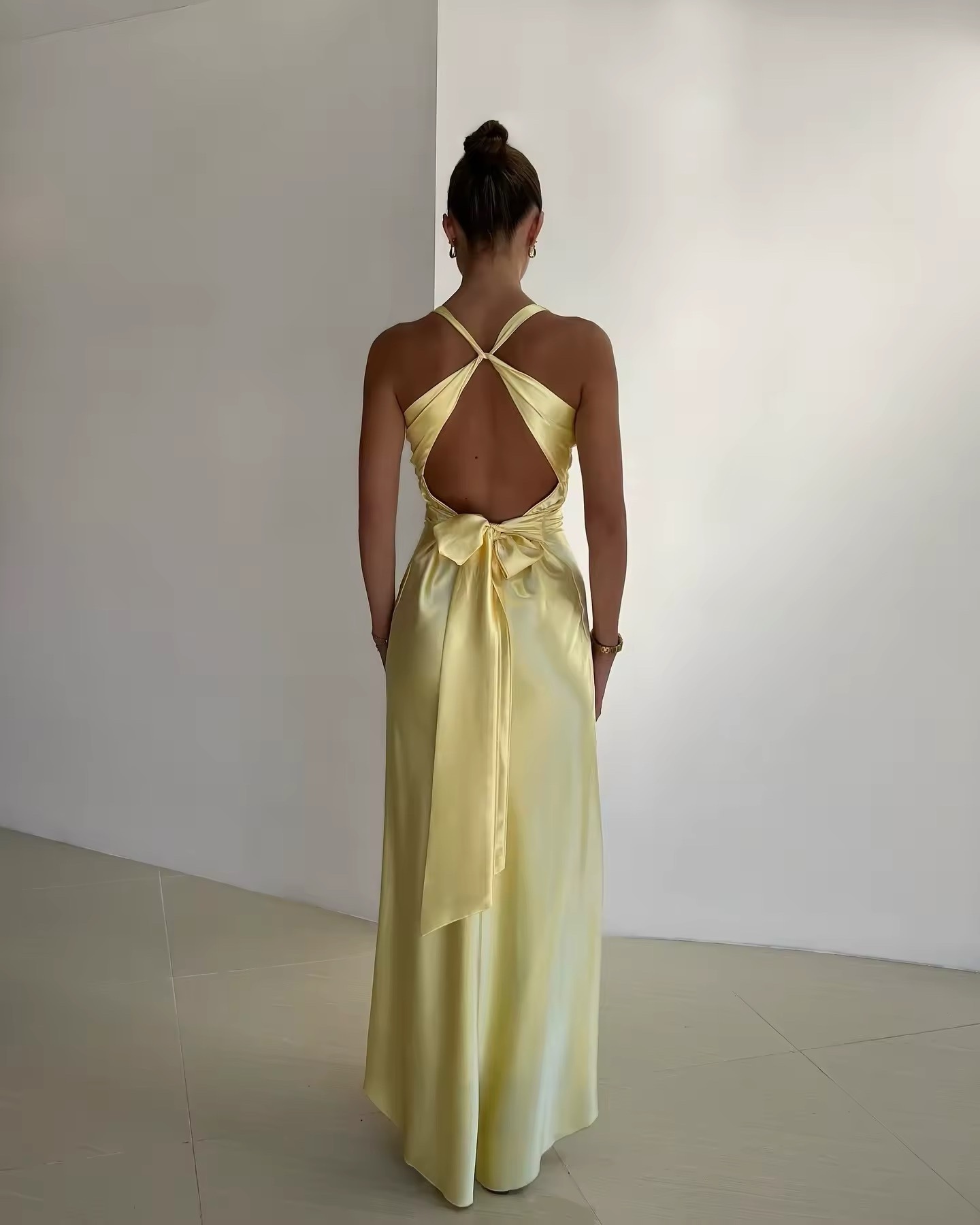 Deep V Neck Sleeveless Tie Up Backless Occasion Maxi Dress