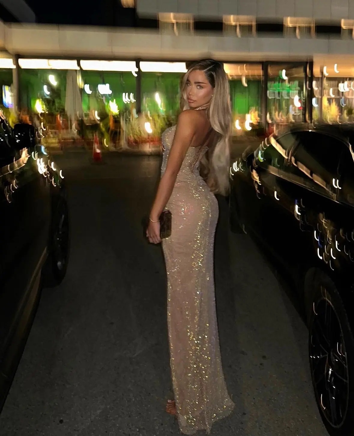Gold Glitter Sequin V Neck Bodycon Maxi Dress