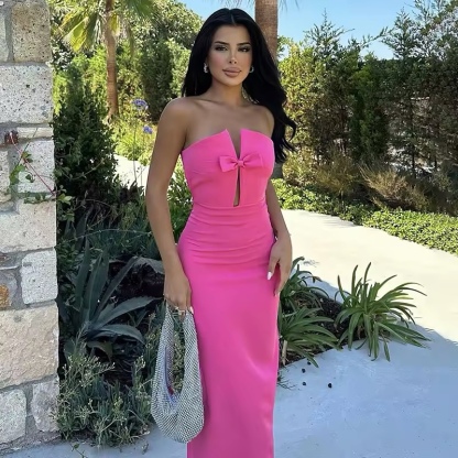 Strapless Bow Bodycon Long Maxi Dress