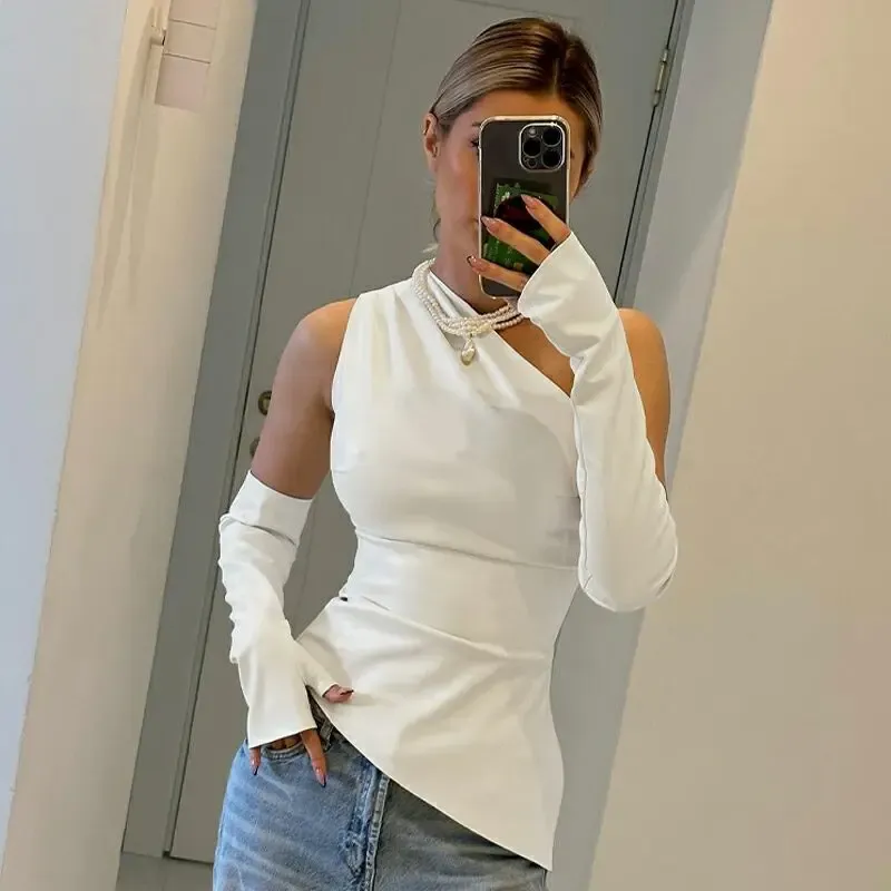 PU Leather Asymmetrical Sleeveless One Shoulder Top