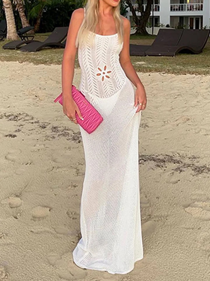 Floral Backless Crochet Summer Vacation Beach Holiday Maxi Dress