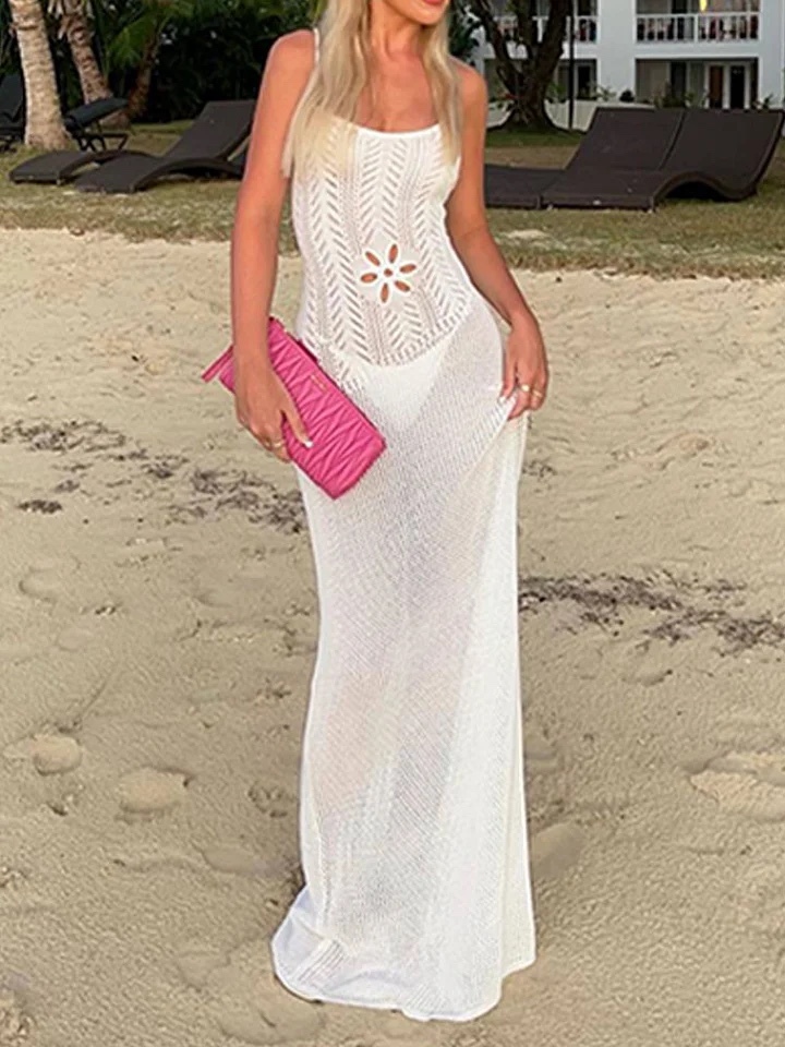 Floral Backless Crochet Summer Vacation Beach Holiday Maxi Dress