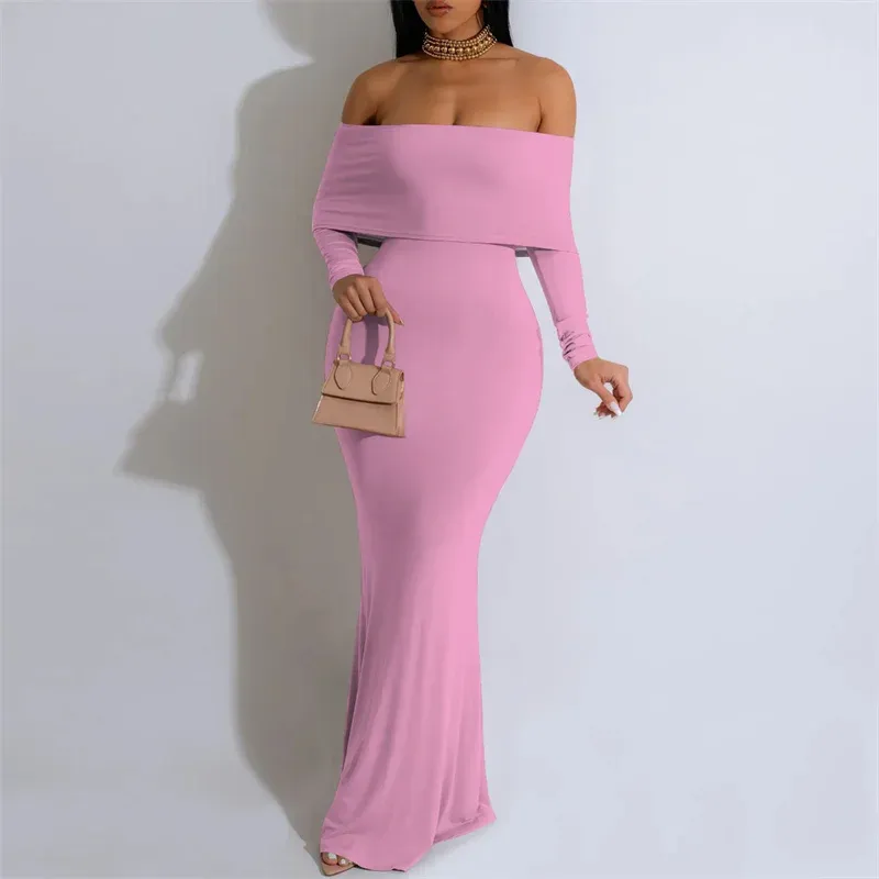 Off Shoulder Long Sleeve Bodycon Maxi Dress