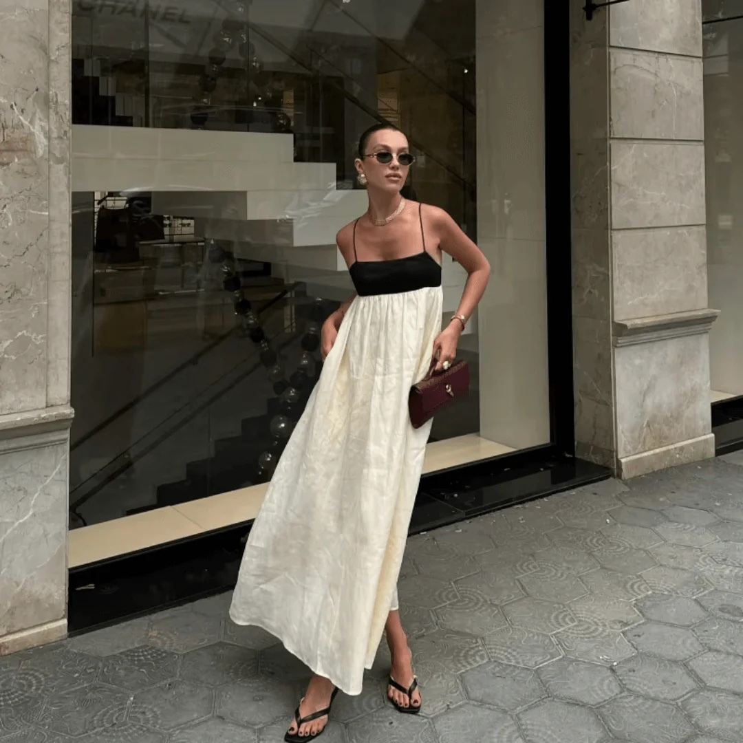 Two Tone Contrast Holiday Vacation Summer Maxi Dress