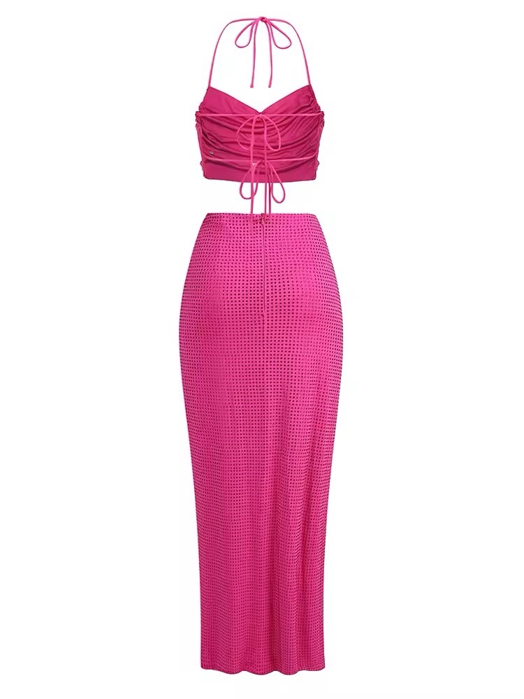 Sequin Glitter Halter Crop Top & Mini Skirt Set