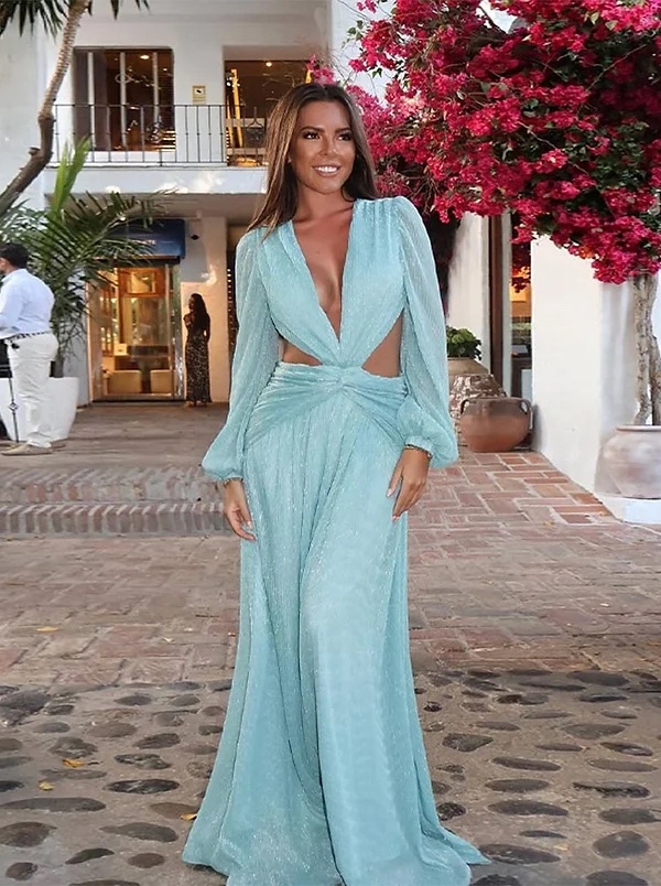 Glitter V Neck Long Sleeve Holiday Maxi Dress
