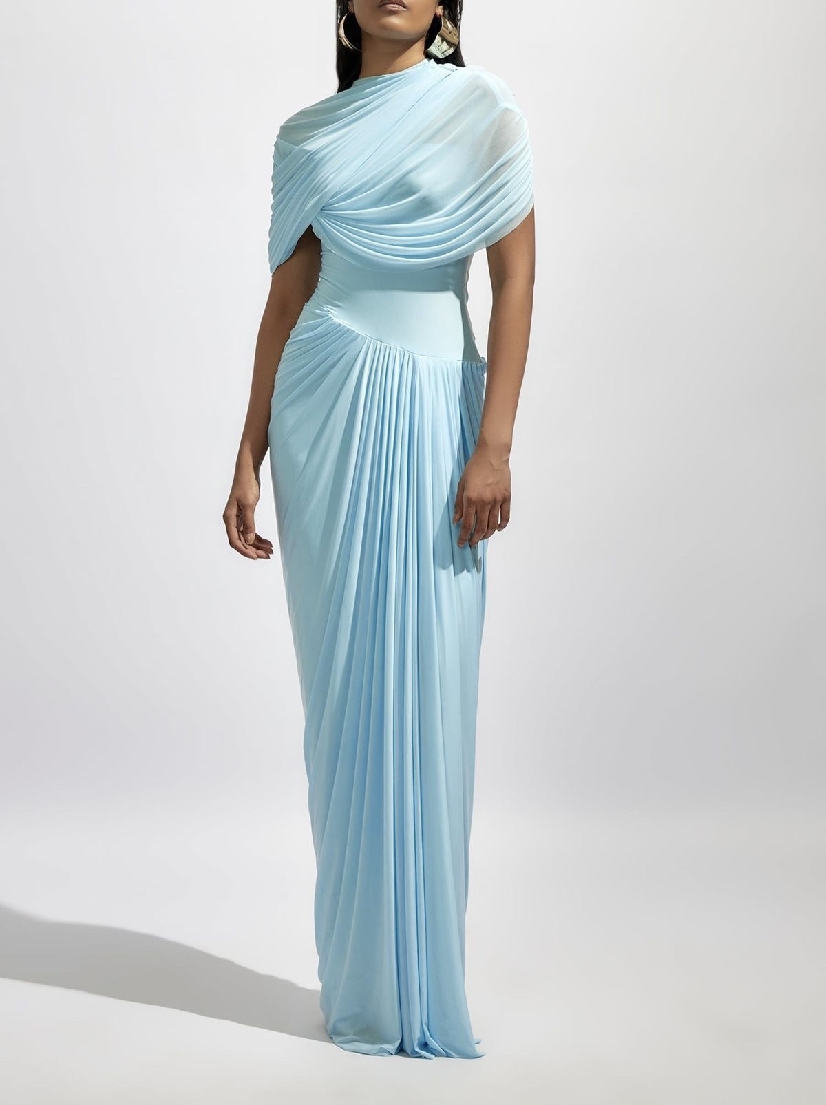 Elegant Blue Ruched Bodycon Maxi Dress