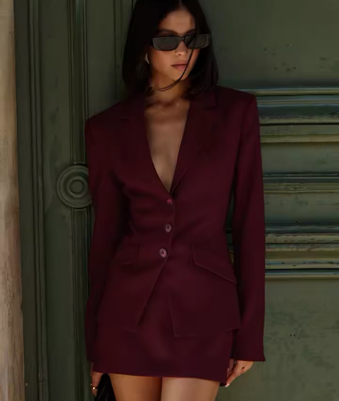 Elegant Blazer Long Sleeve & Mini Skirt Set