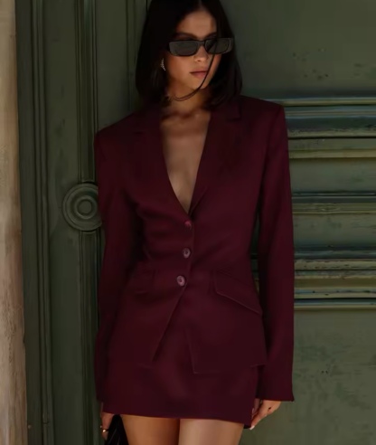 Elegant Blazer Long Sleeve & Mini Skirt Set