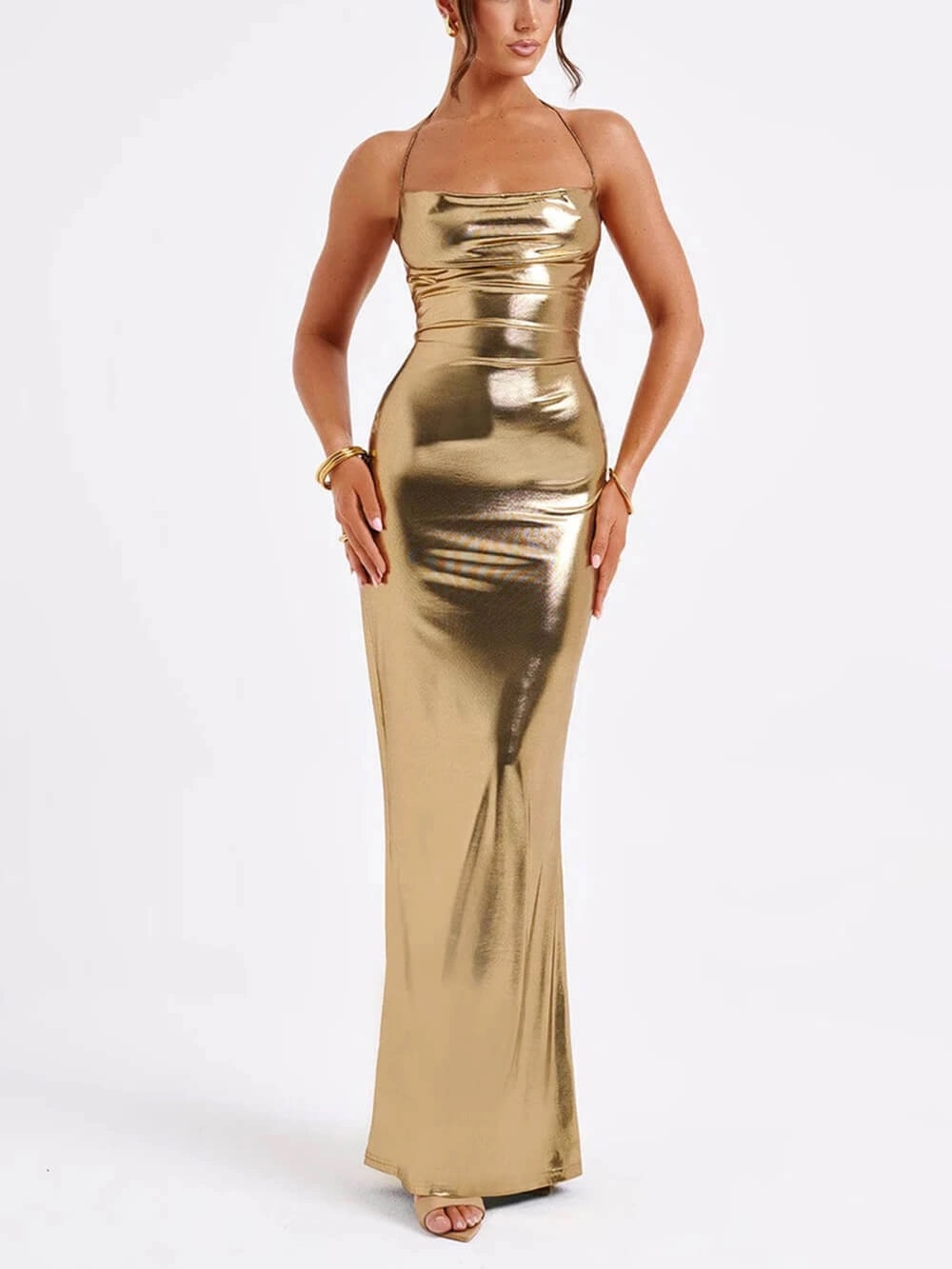 Shiny Metallic Bodycon Maxi Dress
