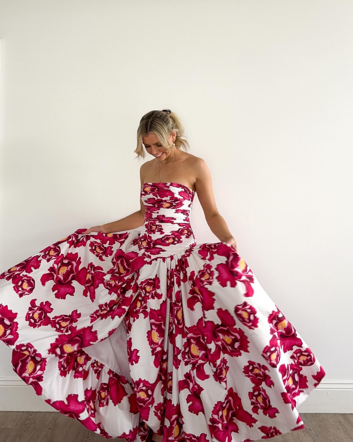 Strapless Printed Pattern Occasion Gown Maxi Dress