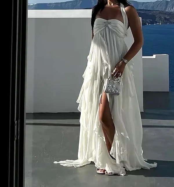 Elegant Ruffle Layered Strapless Maxi Dress