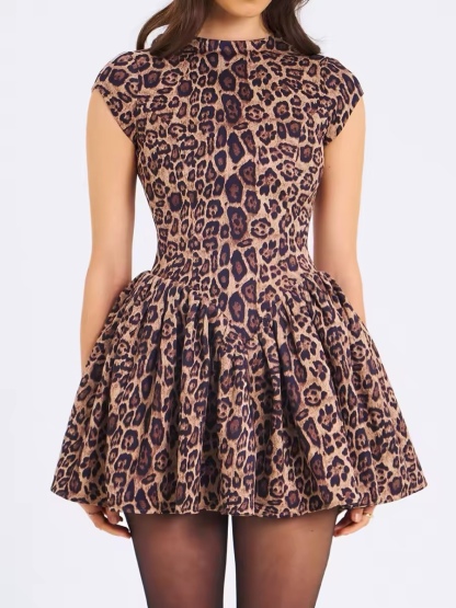 Leopard Print Sleeveless Open Backless A Line Mini Dress