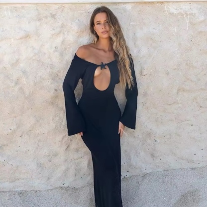 Long Sleeve Cut Out Beach Summer Holiday Maxi Dress