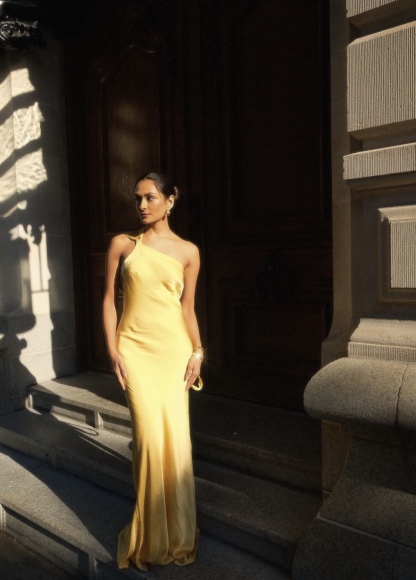 Yellow Open Back One Shoulder Backless Maxi Dress