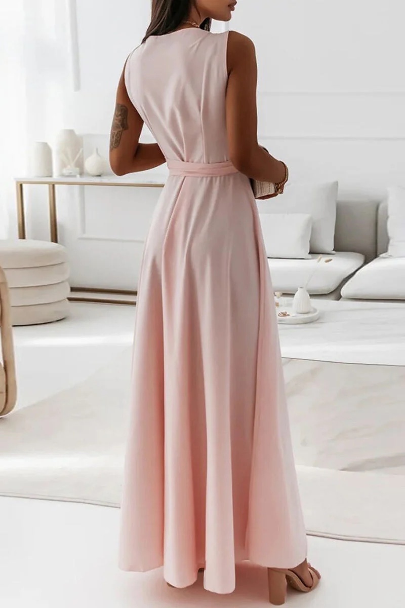 Sleeveless V Neck Occasion Side Tie Maxi Dress